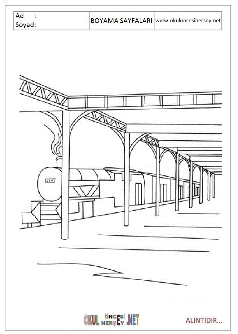 Çocuklar İçin Tren-istasyonu Boyama Sayfaları 